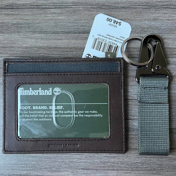 Timberland Navy Canvas Card Case With Key Fob Ring Wallet NP0439/23 Gift Set - Picture 4 of 9